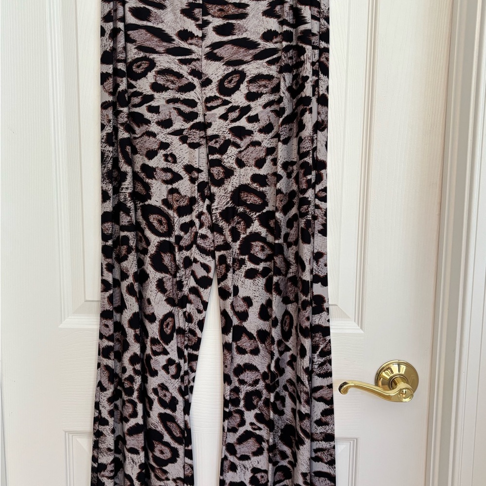 Brown and Black Wide Leg Pants with Animal Print